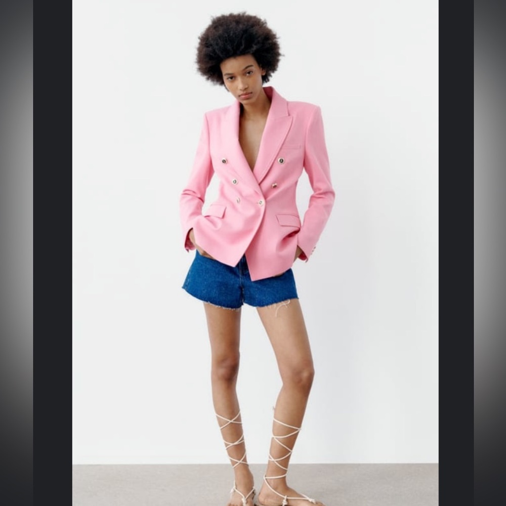 Pink Zara double breasted tailored blazer | M